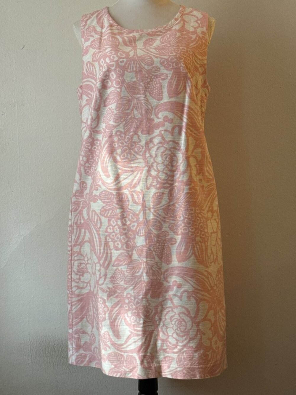 Talbots Pink and White Tropical Floral Sheath Sleeveless Dress Size 12 NWOT